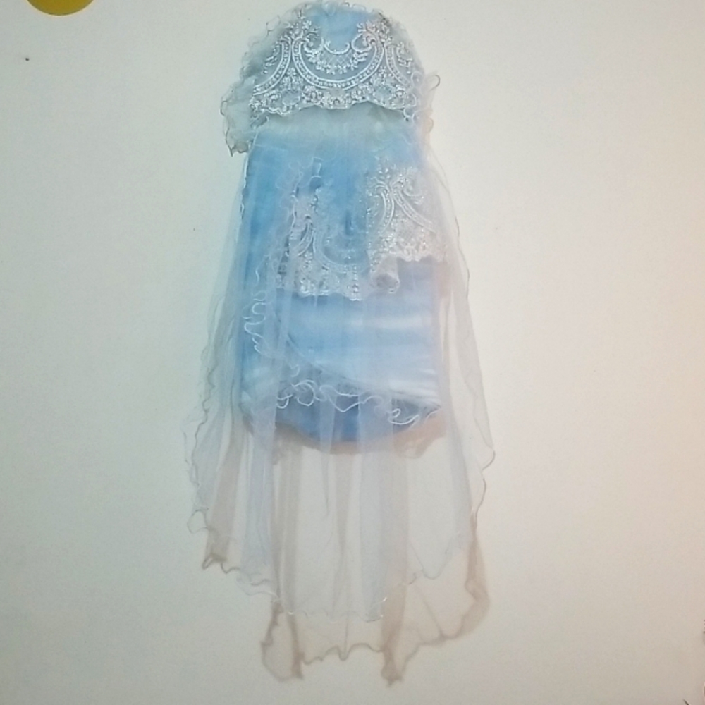 Newborn 0-3 Hand Made  Embelished Elegant Blue Veiled Swaddle Wrap For Events
